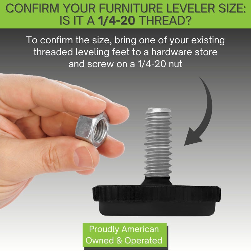 Project Patio 1/4-20 Adjustable Furniture Leg Leveling Feet Stainless Steel Screw-in Table and Chair Leveler Replacement Glides - 16 Pack - Image 2